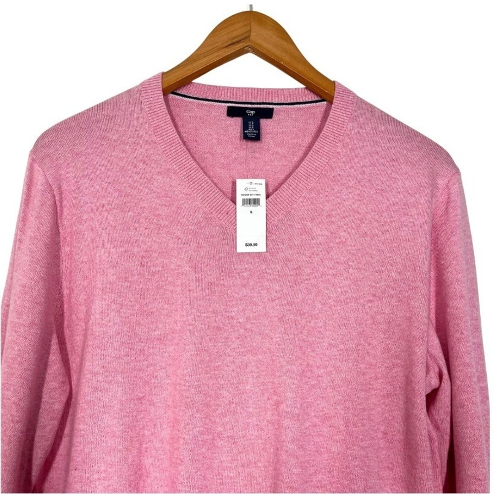 Gap Mens Pink V-Neck‎ Sweater 100% Cotton Heathered Knit Sz S NEW Classic Basic - Picture 2 of 8